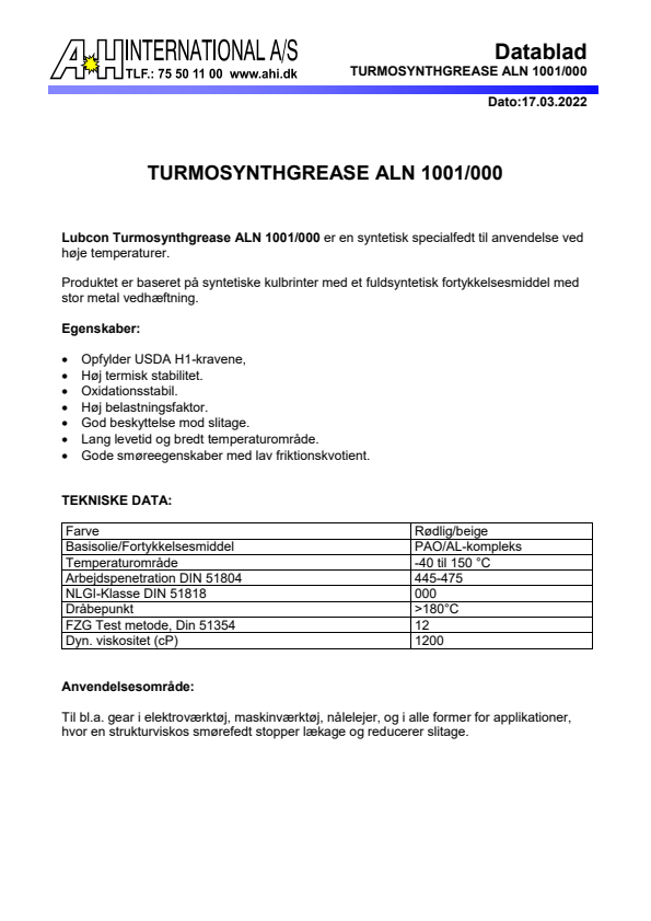

Turmosynthgrease ALN 1001 000

